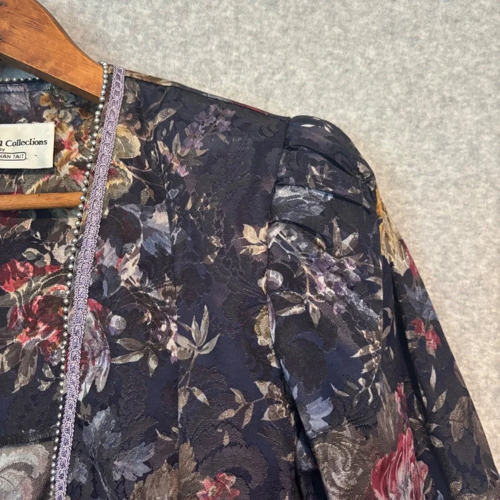 Vintage 80s Nah Nah Collections Women's 7/8 Floral Tapestry Jacket Bridgerton‎